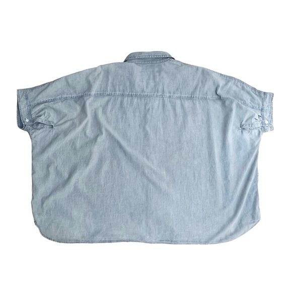 R13 FADED DENIM BLUE OVERSIZED BOXY BUTTON UP SHORT SLEEVE SHIRT - Picture 15 of 16